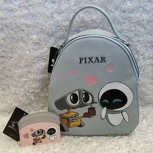 NWT Pixar Walle and Eve Love Mini Backpack and cardholder